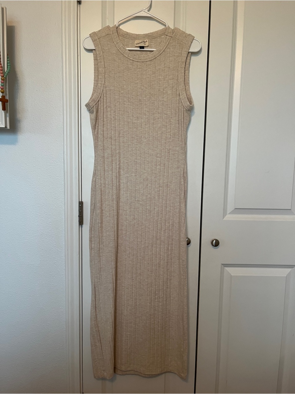 Universal Thread Sleeveless Ribbed Maxi Dress in Beige